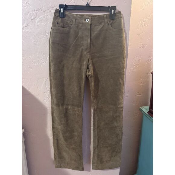 Ann Taylor Taupe Leather Straight Leg Pants Trousers Size 2 Tan Brown - Picture 3 of 7